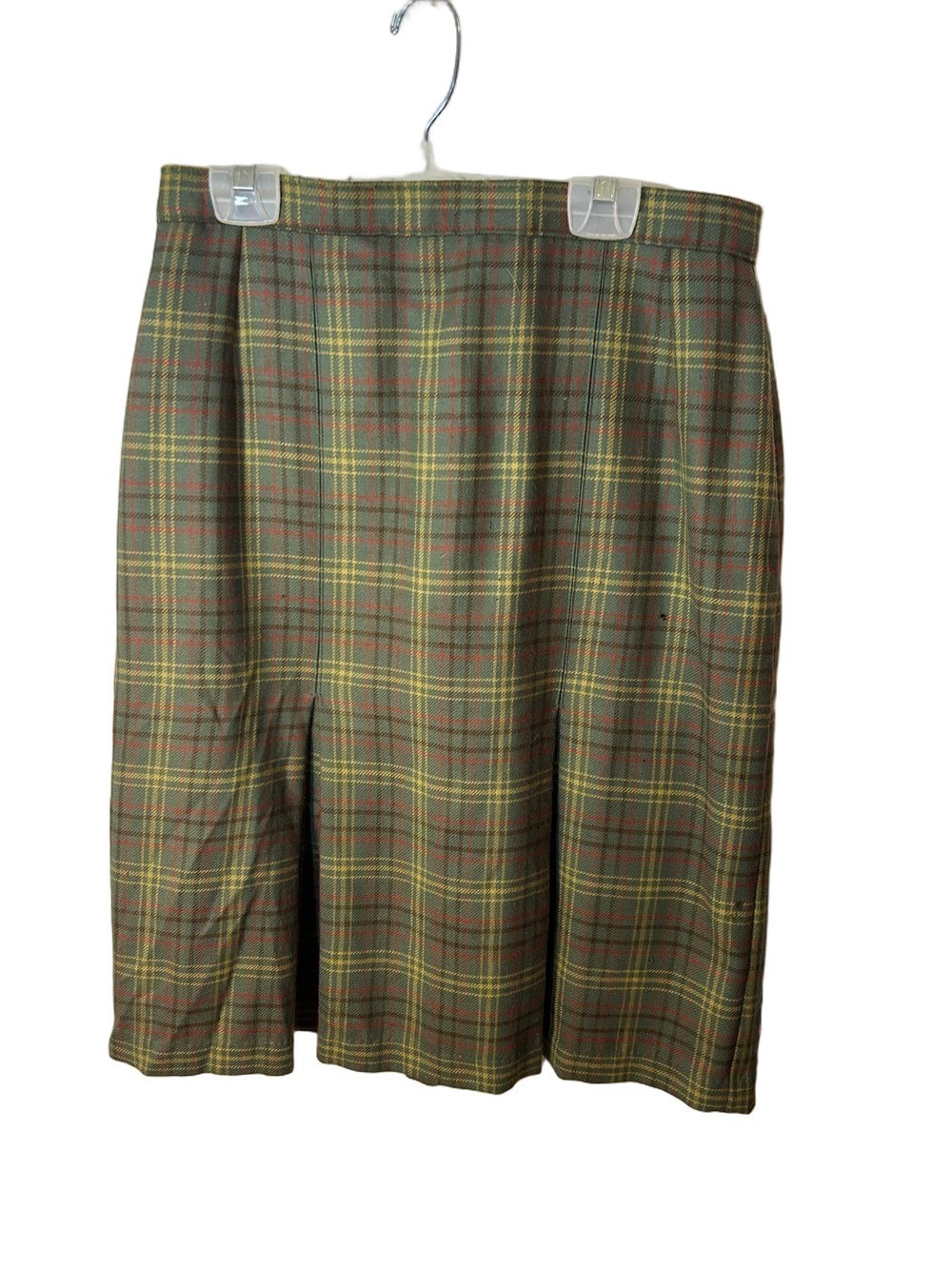 Dunedin Vintage Scotland Plaid Green Midi Skirt Pure New Wool size 16 as is**